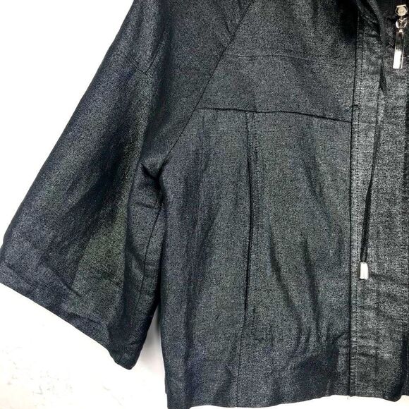 Sandro Sportswear Dark Gray Metallic Zip Up Short Sleeve Jacket - Picture 13 of 16